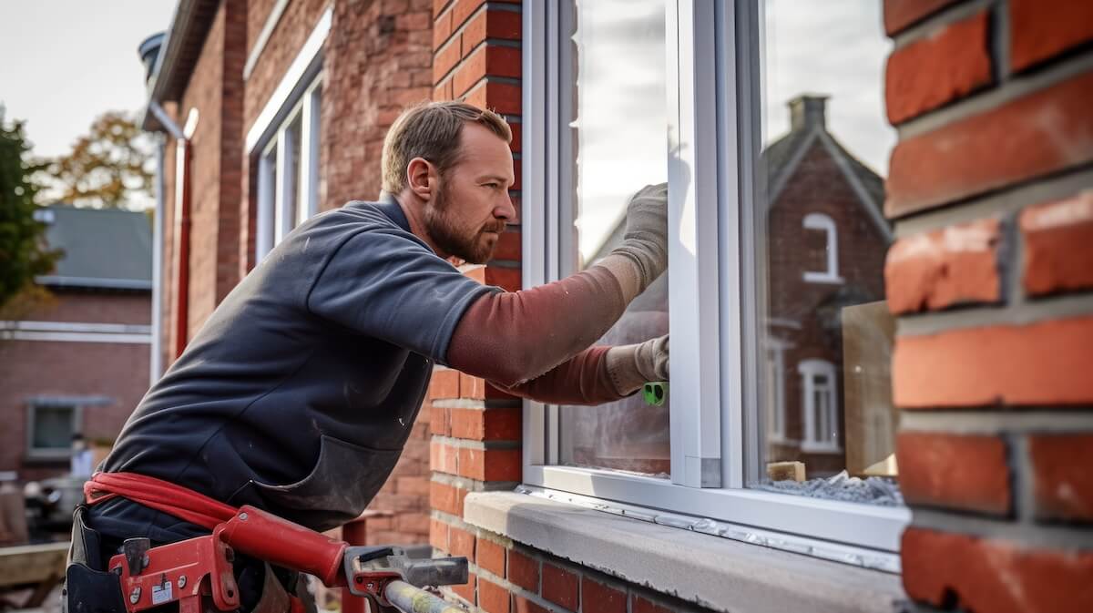 Man installing a window